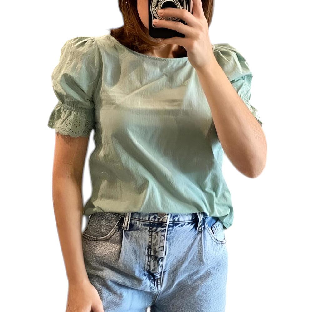 NEW TART BY TAYLOR aqua puff sleeve top in green